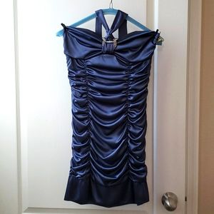 Silver gray halter rouched dress